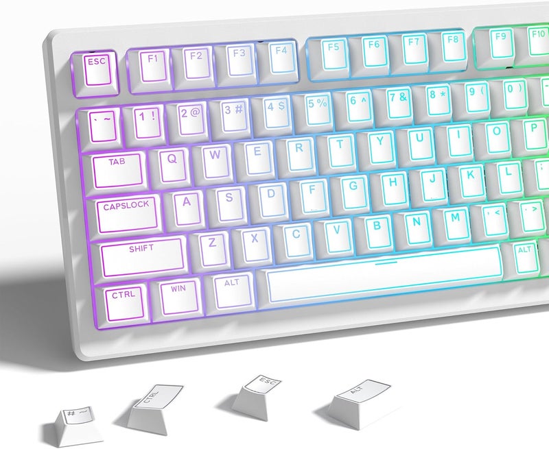 COSTOM Womier PBT Keycaps Set 130 Keys, Custom White Japanese Keyboard Doubleshot Dye Sub Side Print Shine Through Keycaps 60 65 75 100 Percent, Cherry Profile (White 4) - Image 1